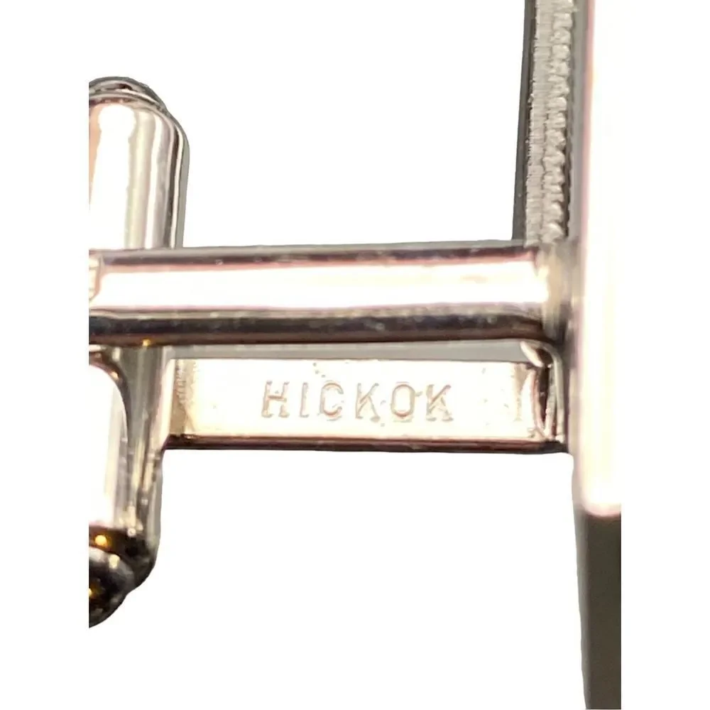 Vintage Hickock silver tone square cuff links with inner square pattern